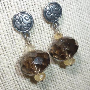 Silpada P1419 Sterling Silver Smoky Quartz Citrine Earrings .925 Post